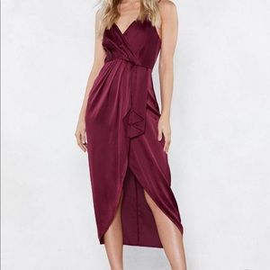 Nasty Gal Dresses - Nasty Gal Burgundy Satin Wrap Dress - Midi Length Nasty Gal Dresses - Nasty Gal Burgundy Satin Wrap Dress - Midi Length